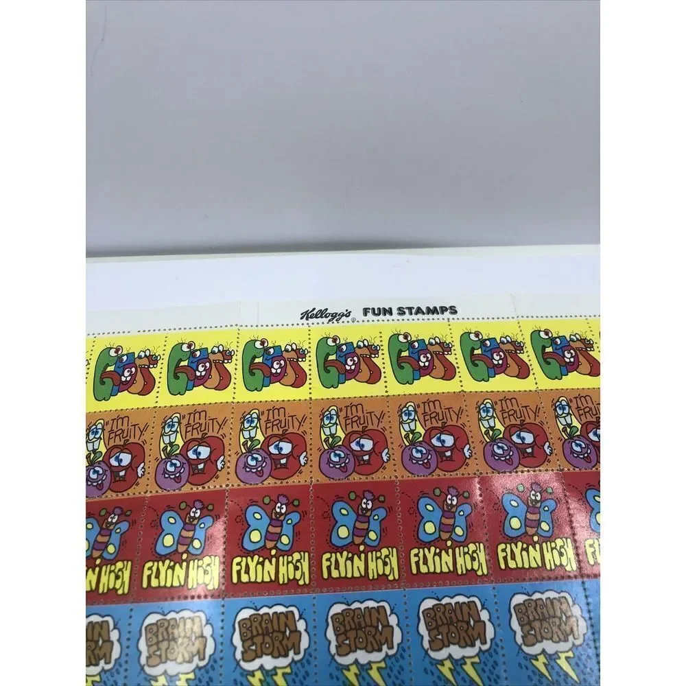 Kellogg's Cereal Fun Stamps Sheet Stickers Vintage 1980s. Rare